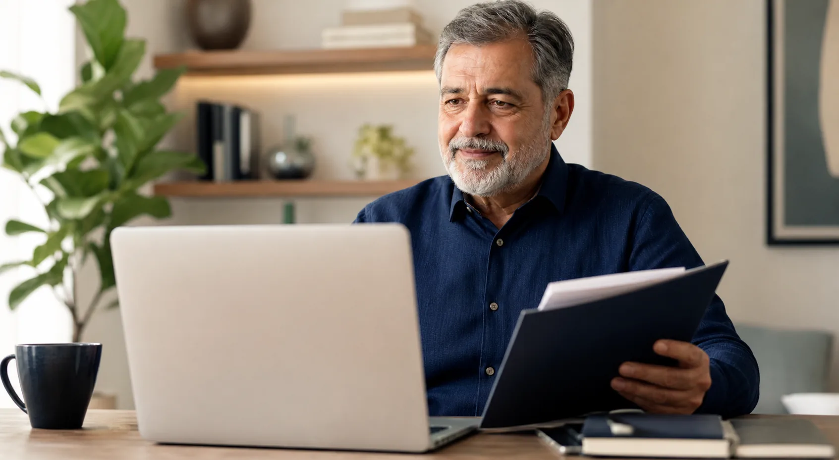 Familiar ajudando uma pessoa idosa em atendimento online